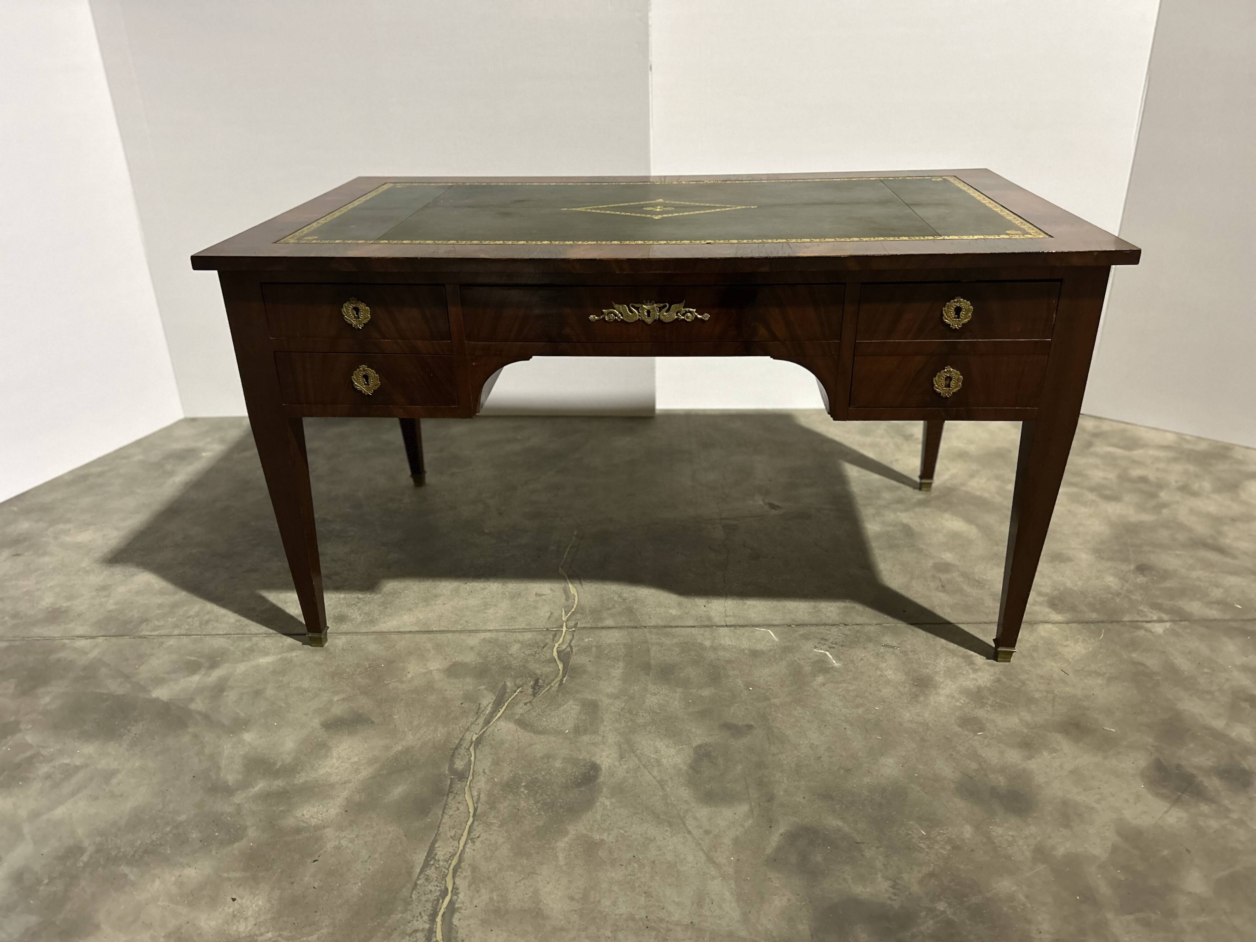 Mahogany flat desk. Louis XVI style, 20th century.