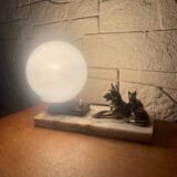 Ancienne lampe de table veilleuse globe opaline marbre