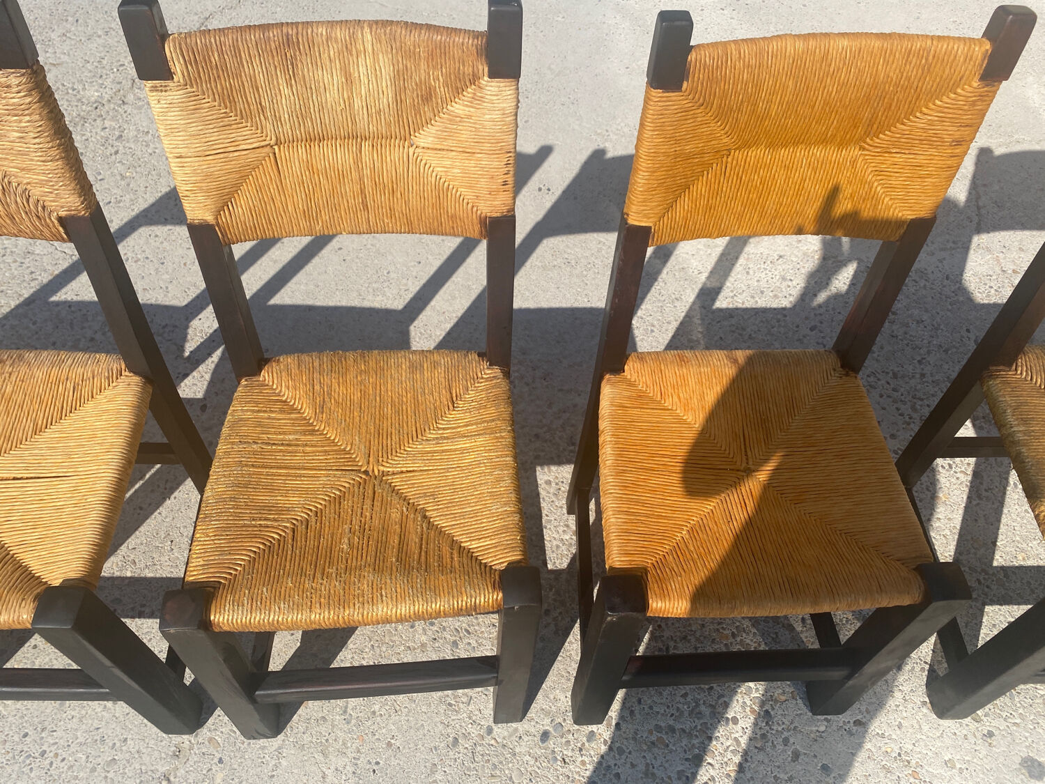 Set of 6 oak and straw chairs 1960