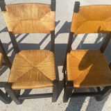 Set of 6 oak and straw chairs 1960