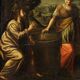 Peinture italienne antique Le Christ et la Samaritaine au puits