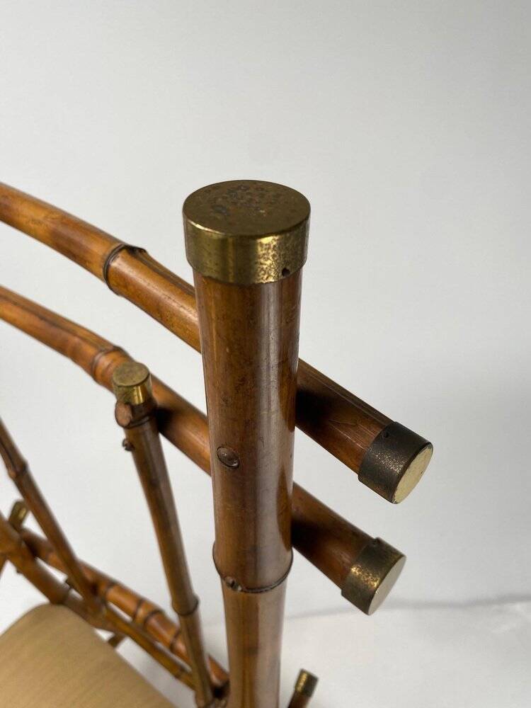 Vintage Italian Armchairs and Coffee Table in Bamboo and Brass by Paolo Traversi, 1970s, Set of 3