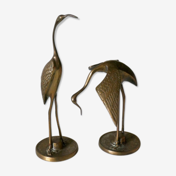 Vintage brass heron pair