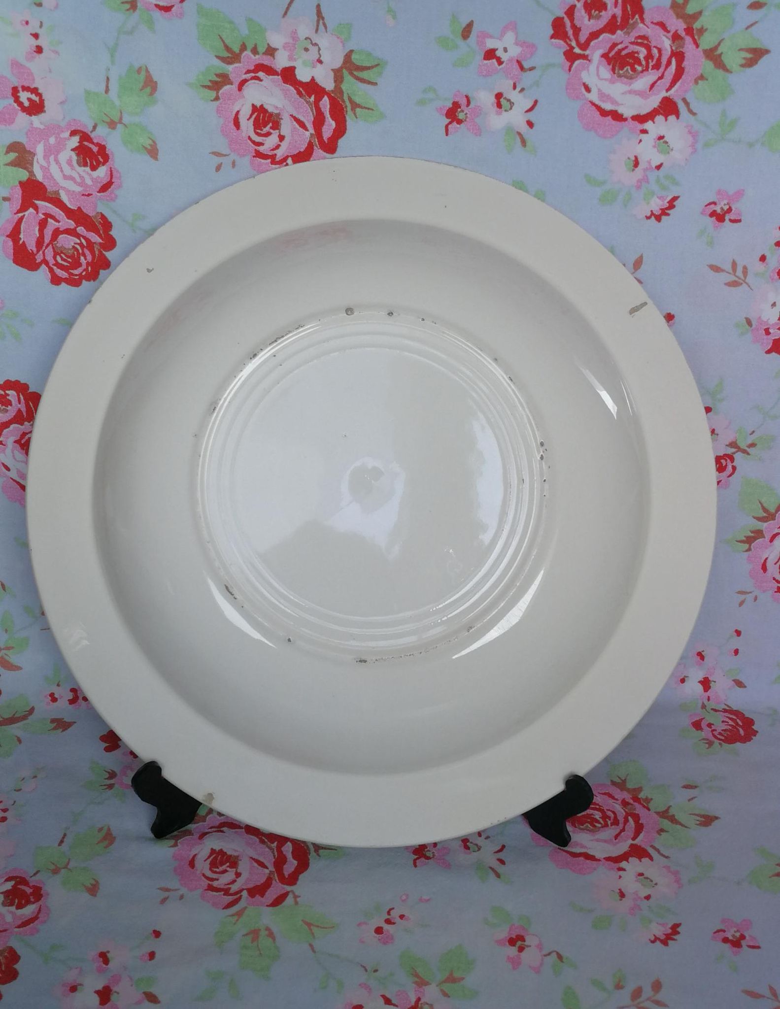 Plat creux style art deco formes géometriques vintage vert et rouge