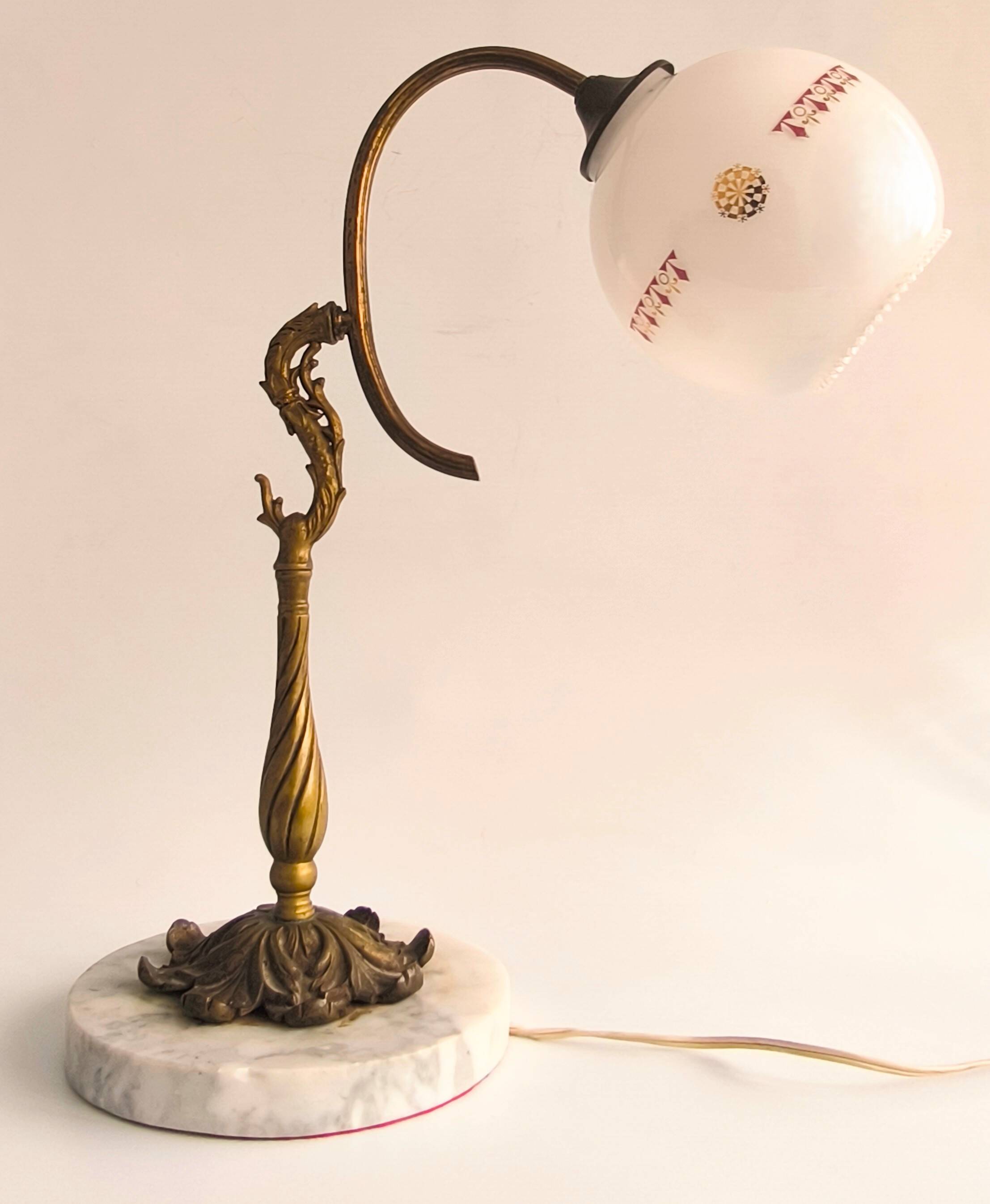 French Art Nouveau bronze and marble lamp