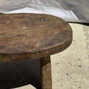 Small stool or small oval side table in solid teak wabi-sabi H24 53