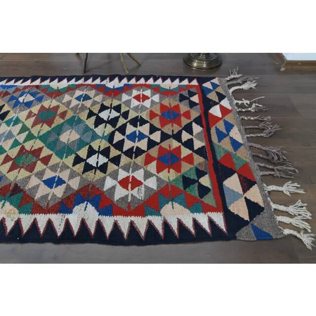 Turkish Vintage Oushak Runner Handwoven Wool Colorful Runner Rug 97x302