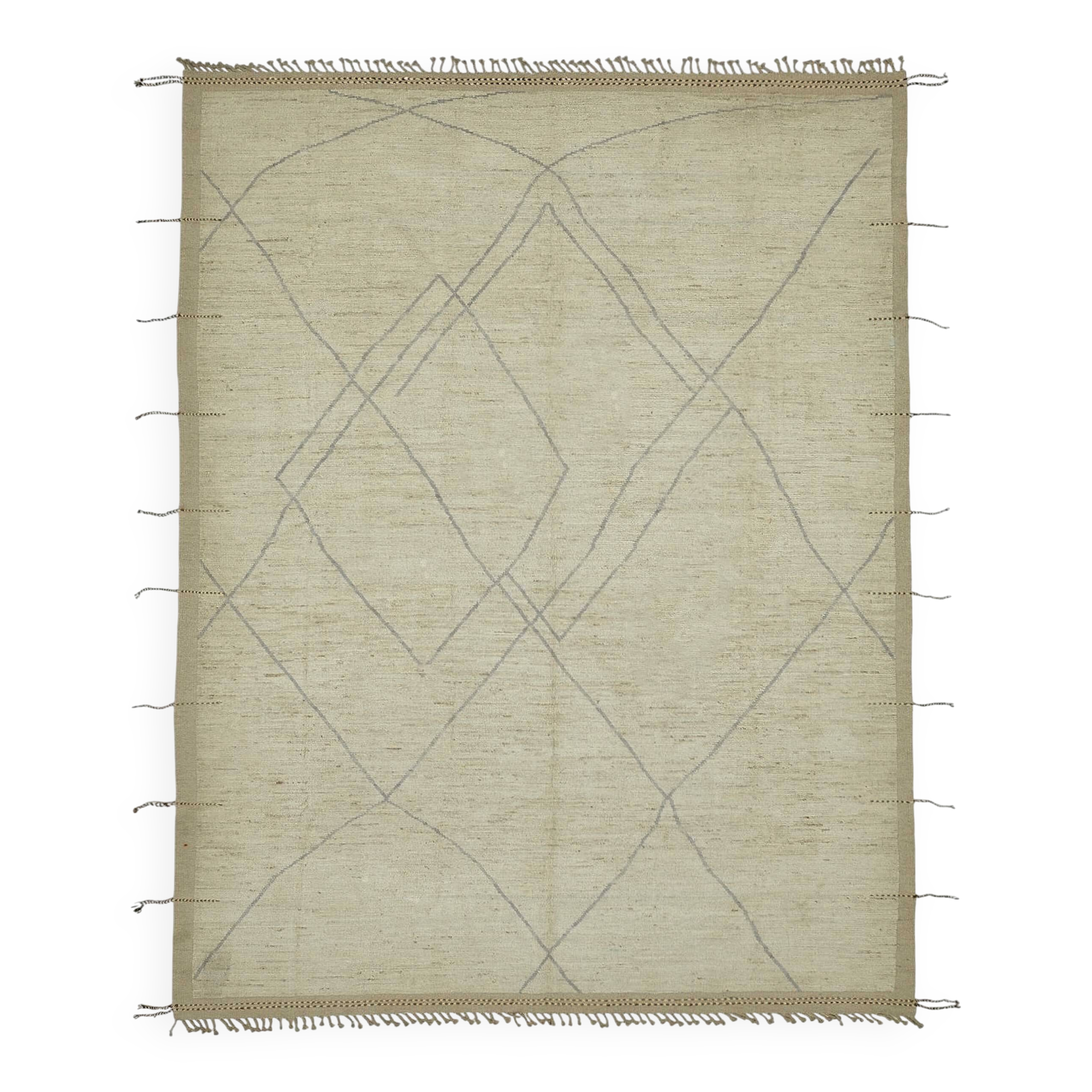 Hand-Knotted Turkish Contemporary 288 cm x 376 cm Beige Wool Carpet