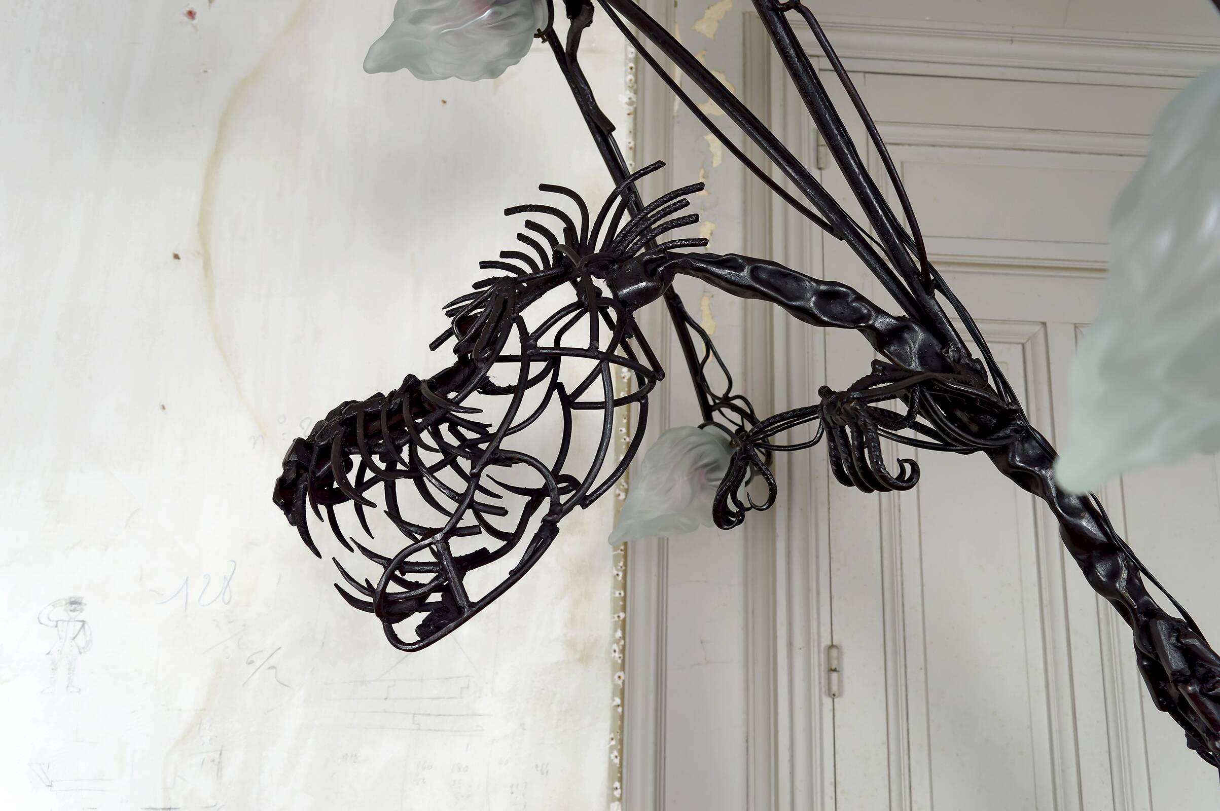 Brutalist sculptural wrought iron Dragon floor lamp, France