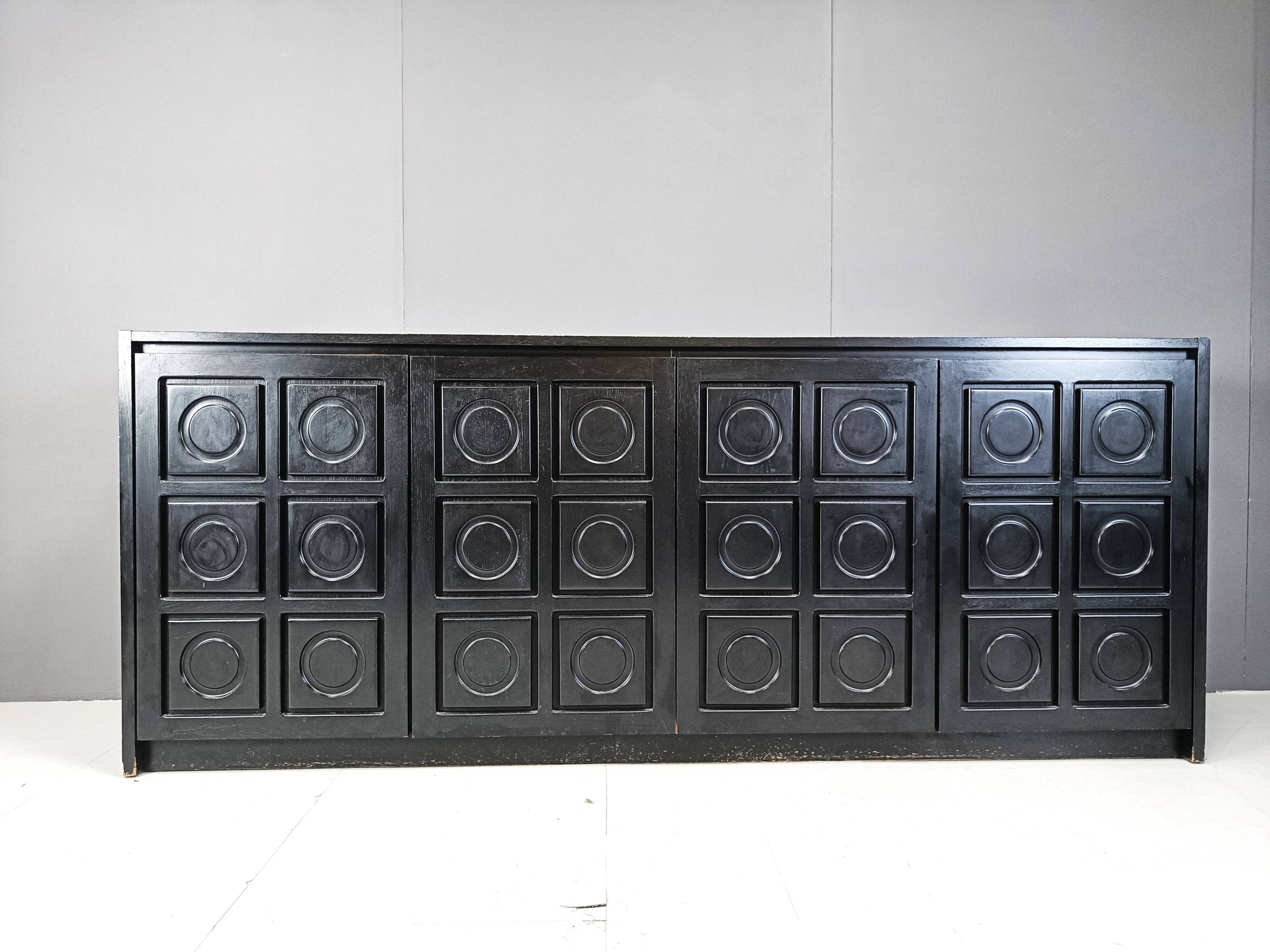 Black brutalist credenza, 1970s - vintage brutalist credenza - graphical brutalist credenza