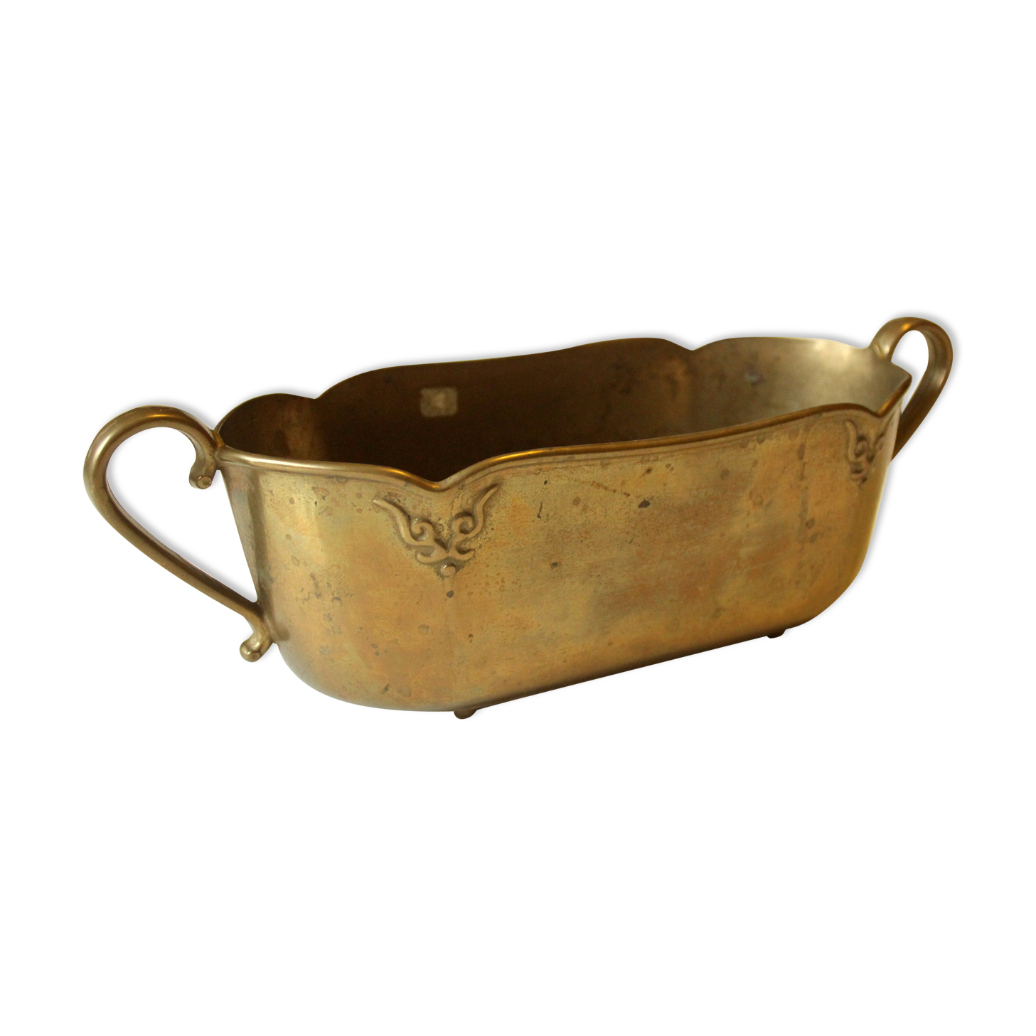 Handmade marked solid brass jardiniere, vintage from the 1960s