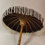 Ancienne ombrelle parapluie de poupée  en bois et tissus à fleurs époque 1950
motifs asiatiques
