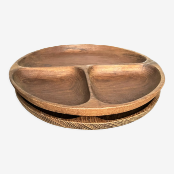 Set of 2 wooden fondue plates