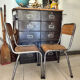 Pair of vintage adult school chairs in patinated metal
