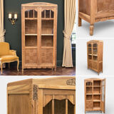 Parisian glass-fronted Art Deco wardrobe in solid raw walnut.