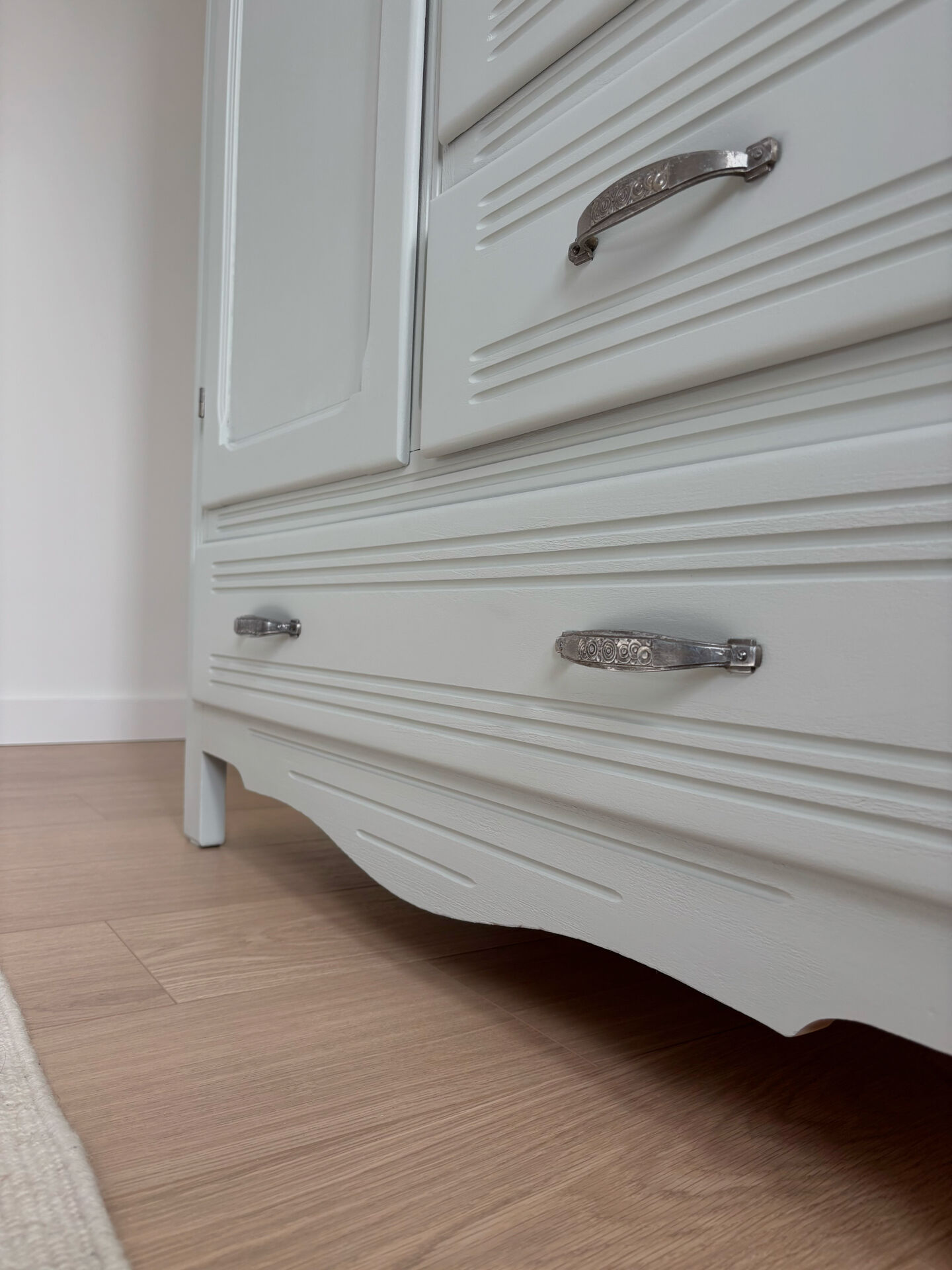 Art Deco wardrobe with shelves and drawers, renovated wood.