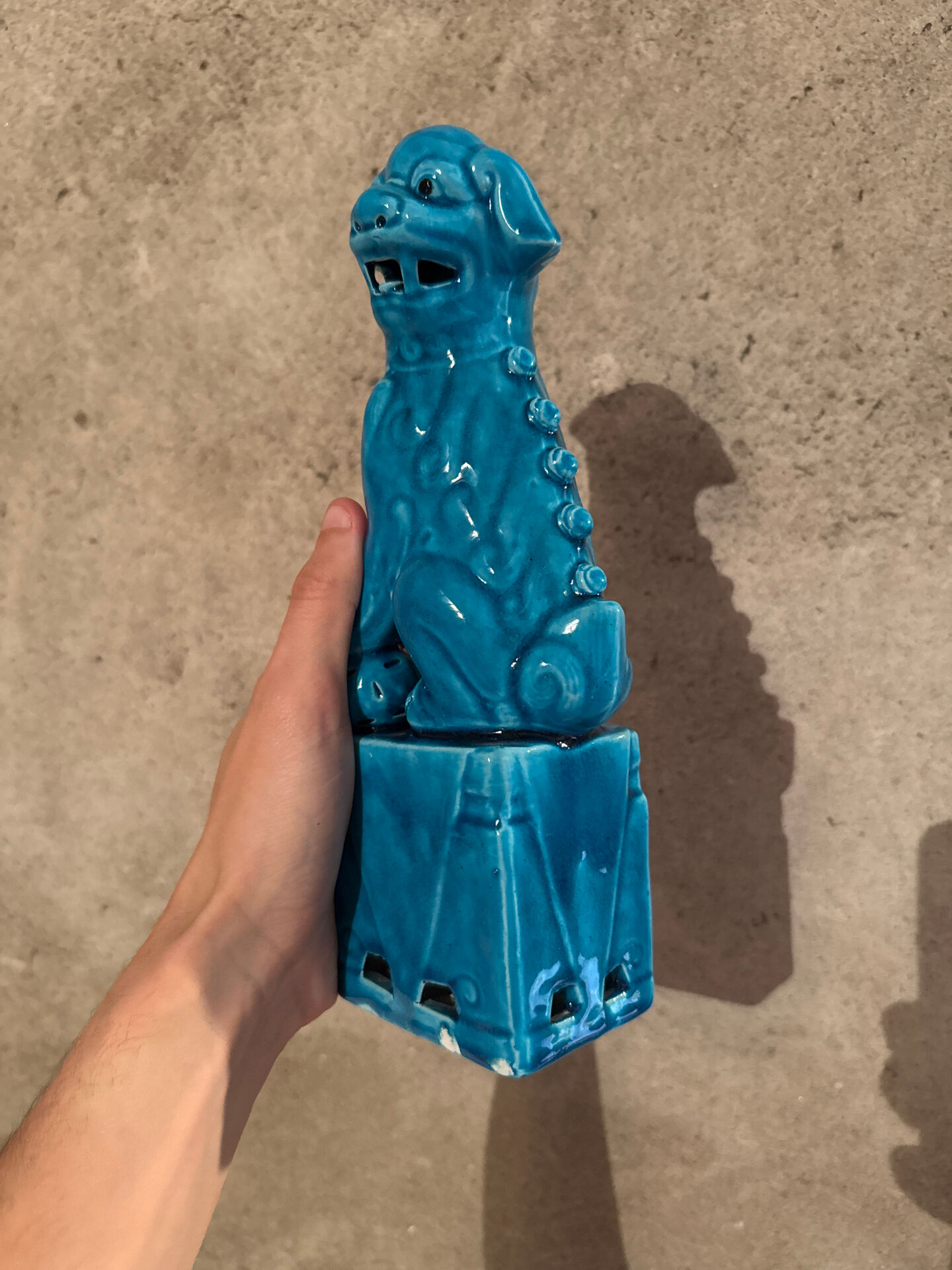 Pair of blue Fô dogs - glazed ceramic - Chinese blue - mid 20th century