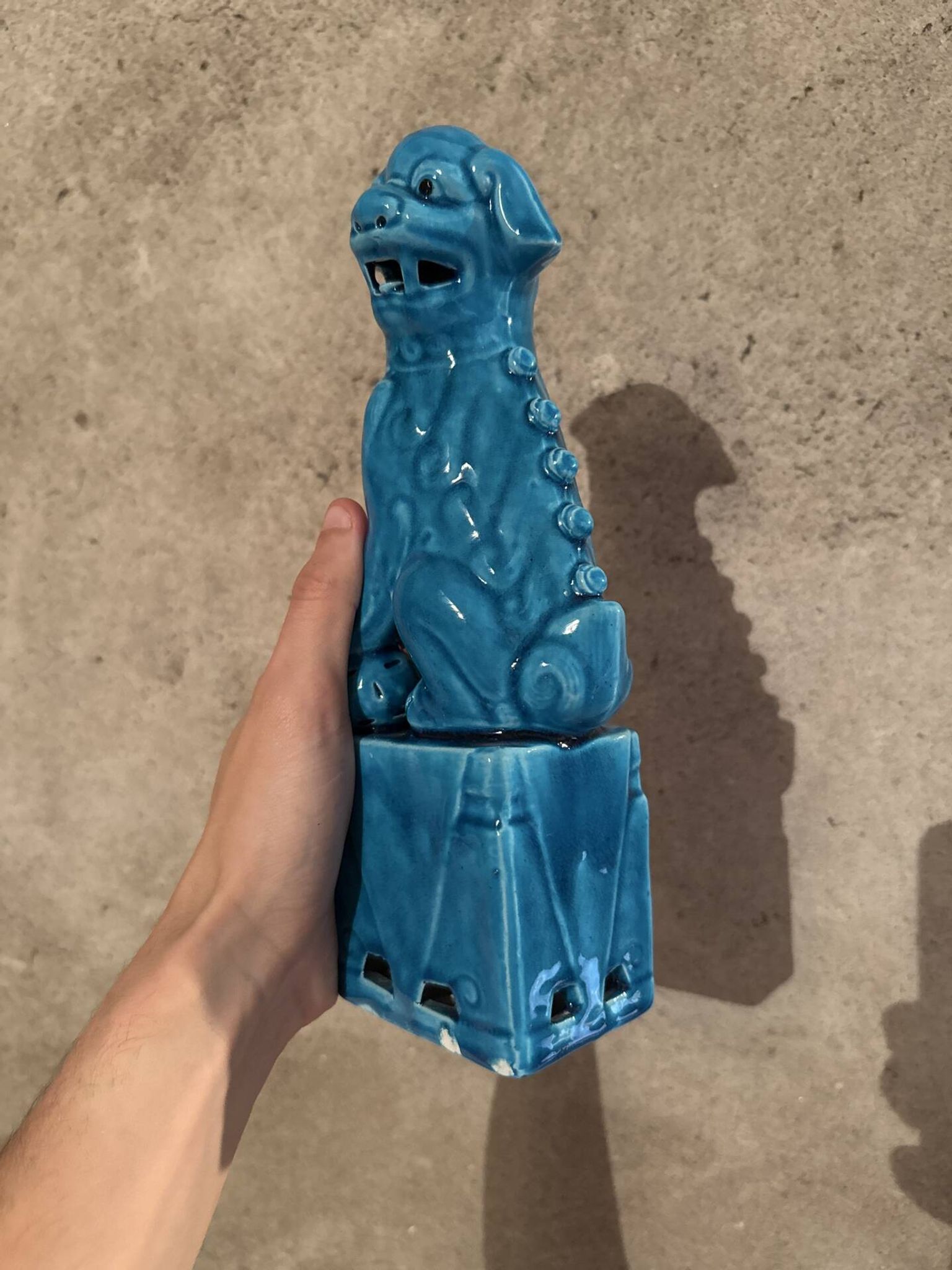 Pair of blue Fô dogs - glazed ceramic - Chinese blue - mid 20th century