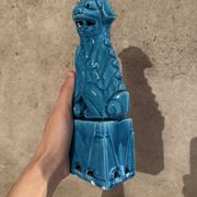 Pair of blue Fô dogs - glazed ceramic - Chinese blue - mid 20th century