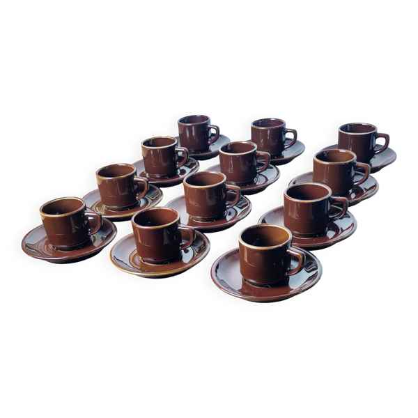 Lot de 6 Tasses et soucoupes de bistrot Porcelaine Apilco Deshoulières