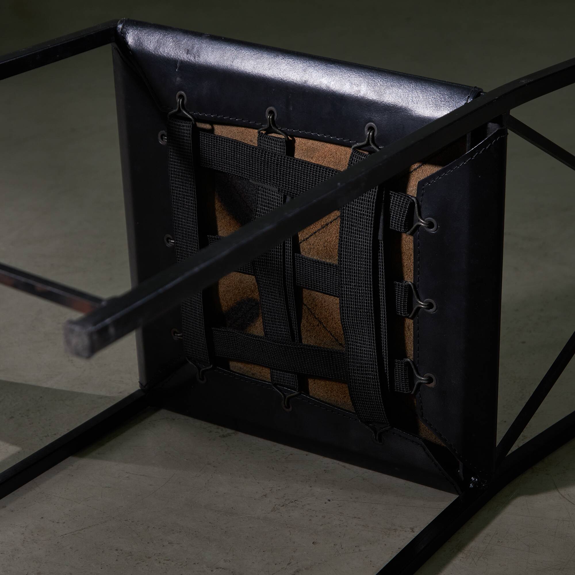 Italian Postmodern Black Leather Dining Chair with "X" Shape, 1980s