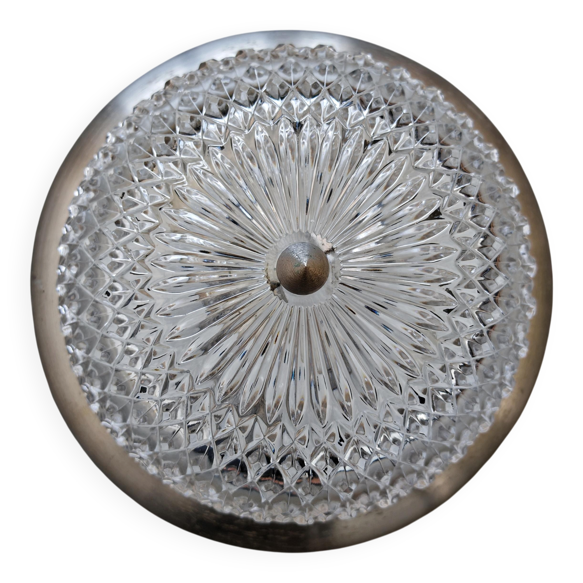 Mid-century crystal ceiling lamp with aluminium base 1960s