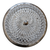 Lampe plafonnier cristal milieu du siècle avec base aluminium 1960s
