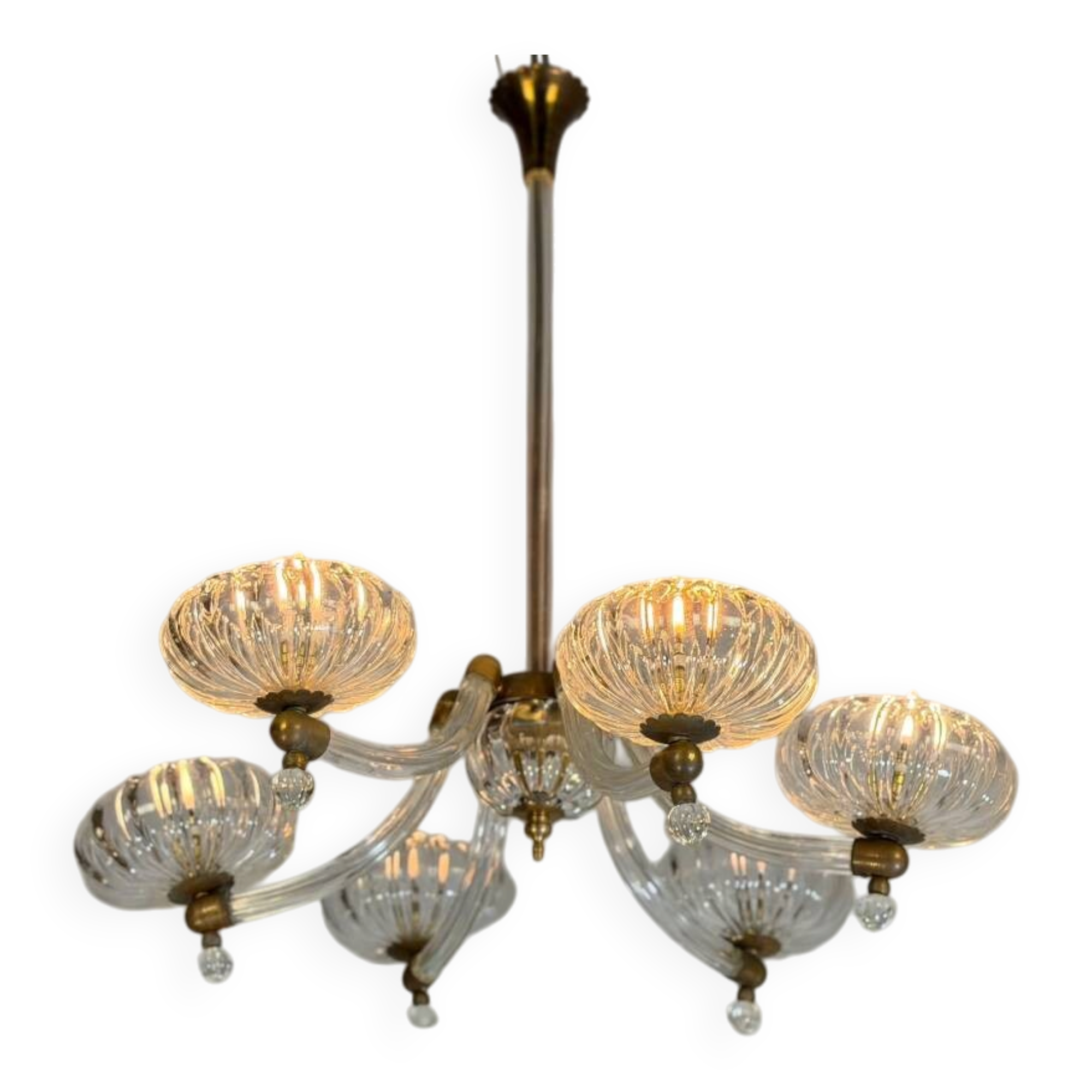 Lustre vénitien en verre de Murano et laiton, vers 1950