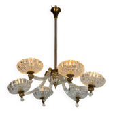 Venetian chandelier in Murano glass and brass, circa 1950.
