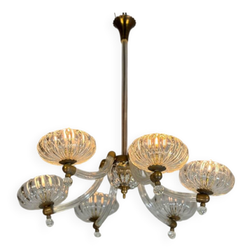 Lustre vénitien en verre de Murano et laiton, vers 1950