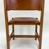 Set of 6 Maison Regain Chairs - Solid Elm and Fawn Leather - Circa 70