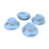 3 cups and 6 porcelain saucers FD Chauvigny bird motif and ancient flowers