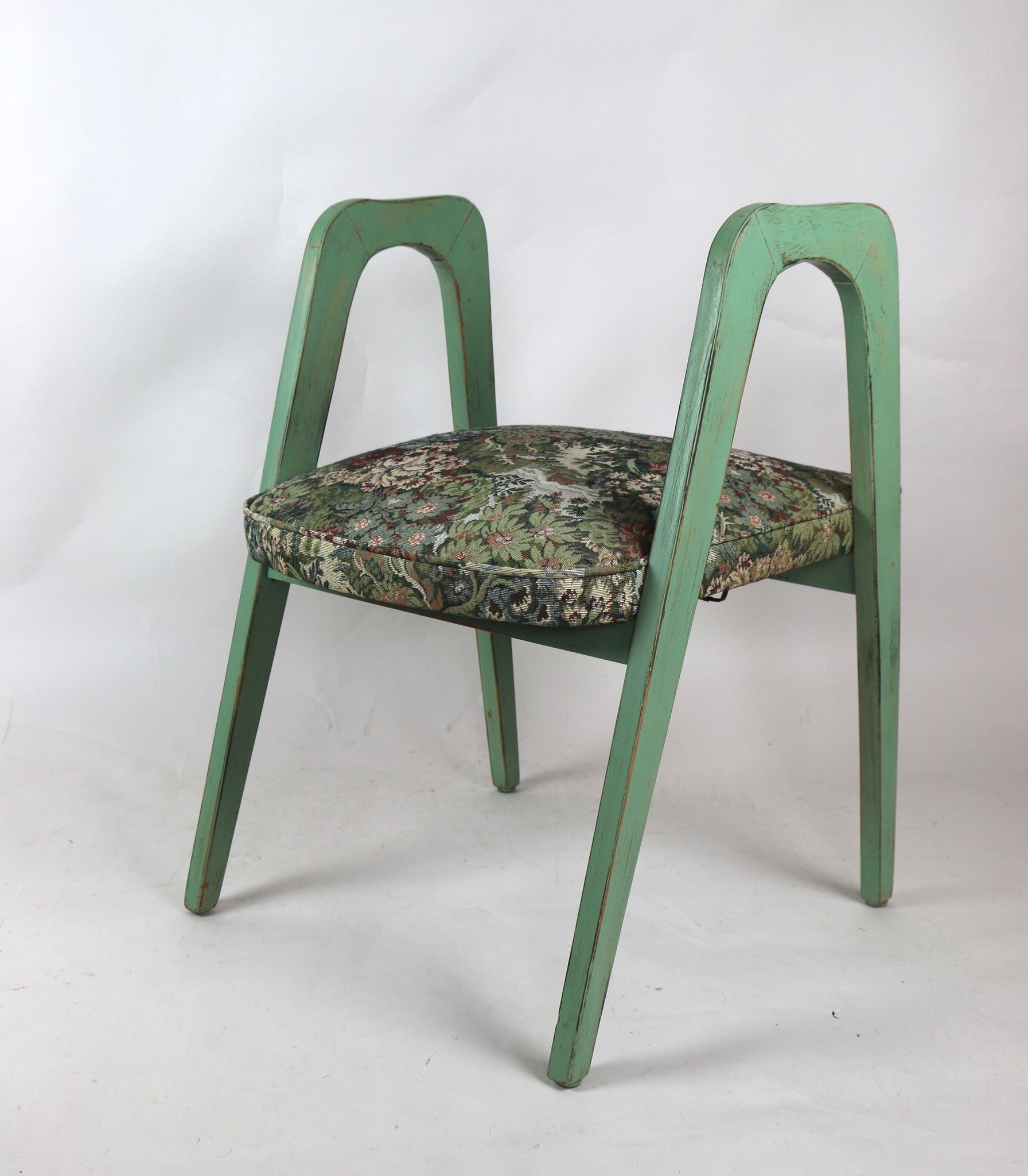Lot de 2 tabourets verts à fleurs vintage