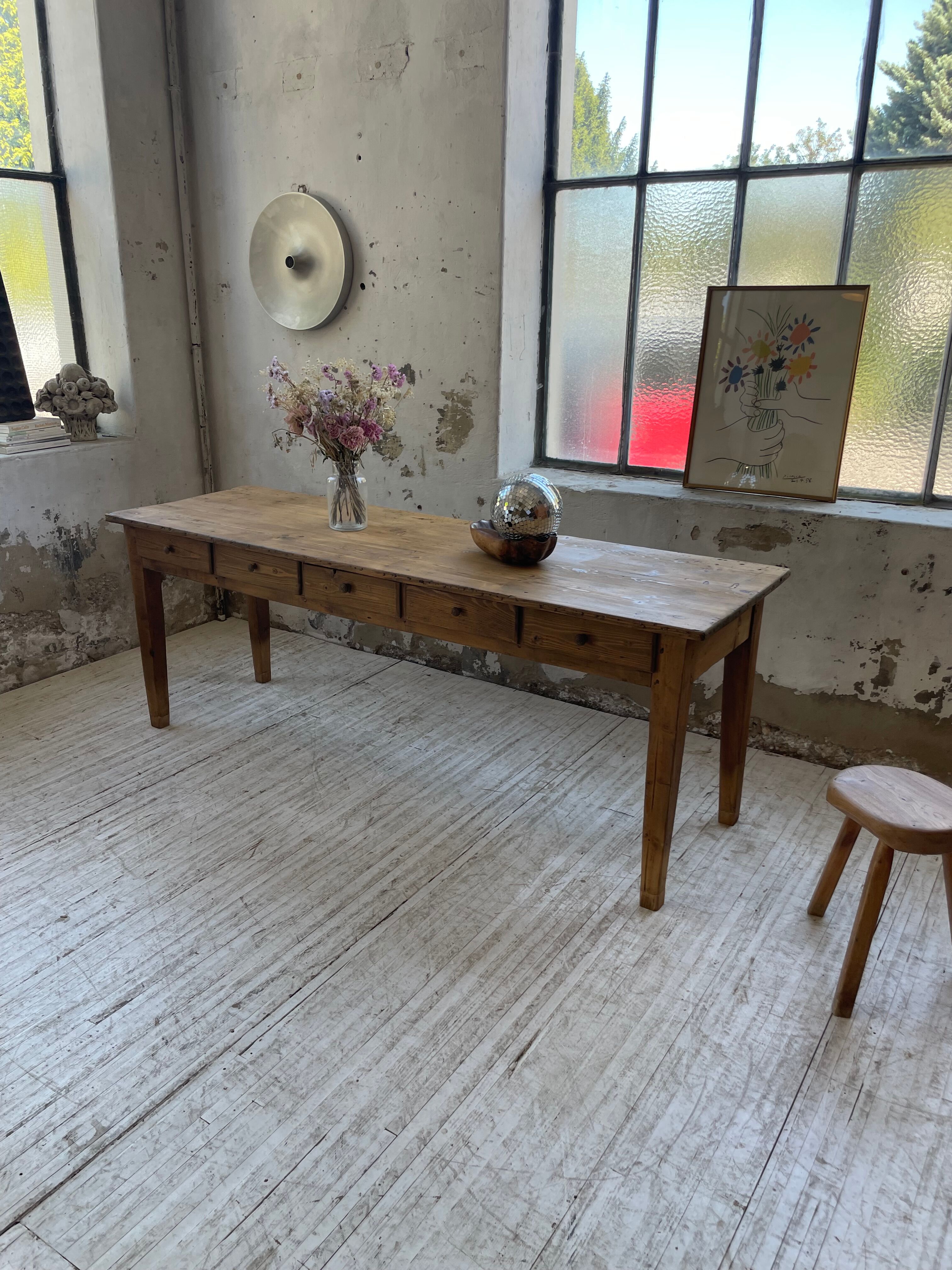 Farmhouse table pine multi-drawers