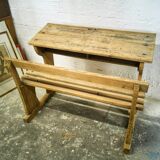 Bureau pupitre d'écolier double en bois