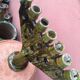 Pottery tamegroute candlestick menorah 7 enamelled candles ochre/green