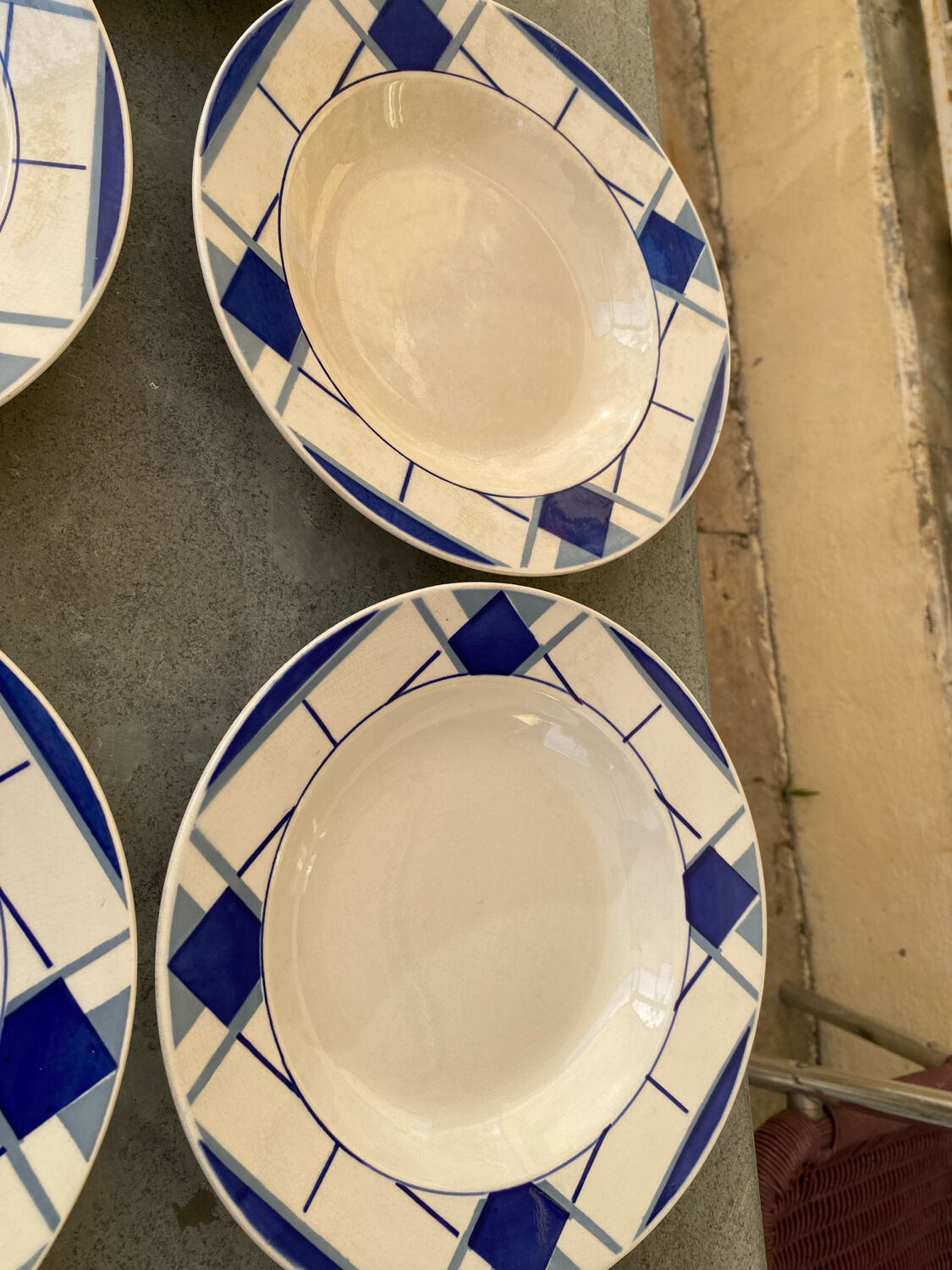 Many faience plates from Digoin Sarguemines, model Efel.