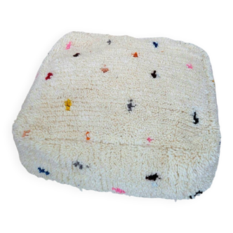 White square pouf cover with colorful polka dots