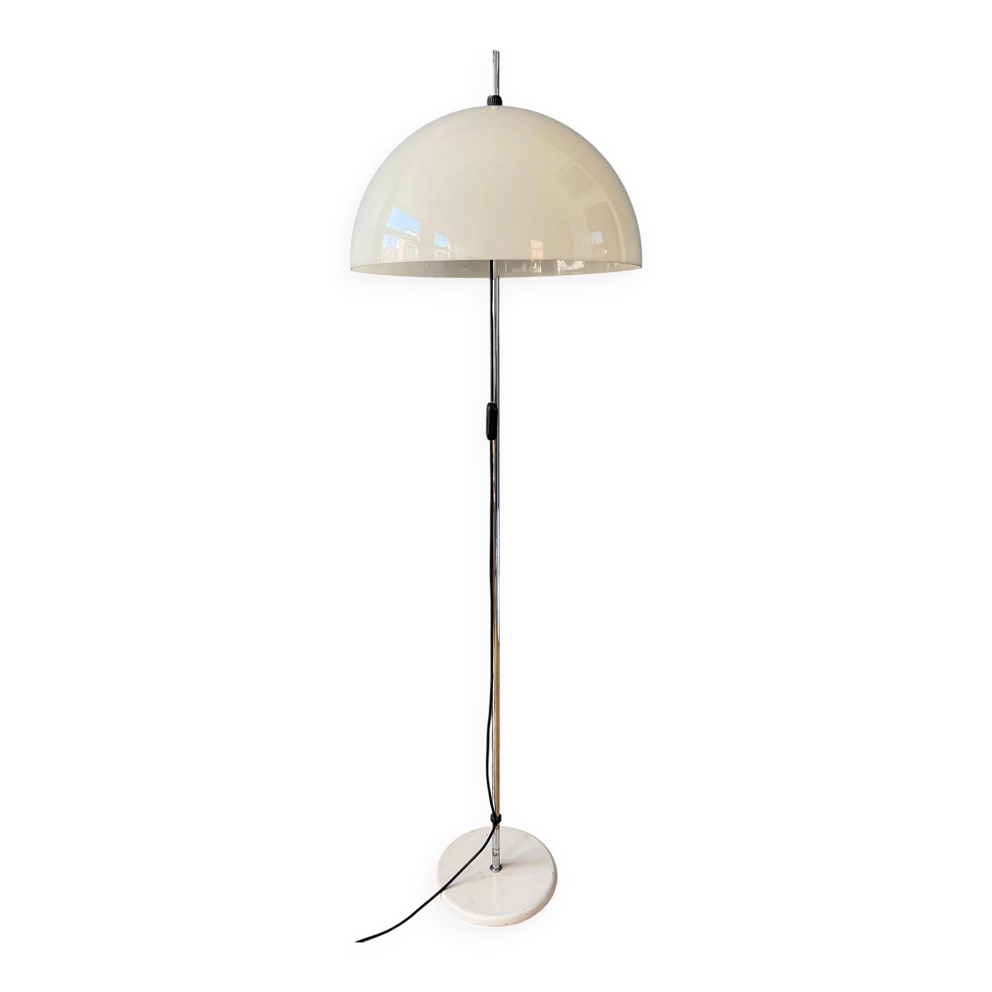 Vintage Dijkstra mushroom floor lamp with white acrylic glass shade.