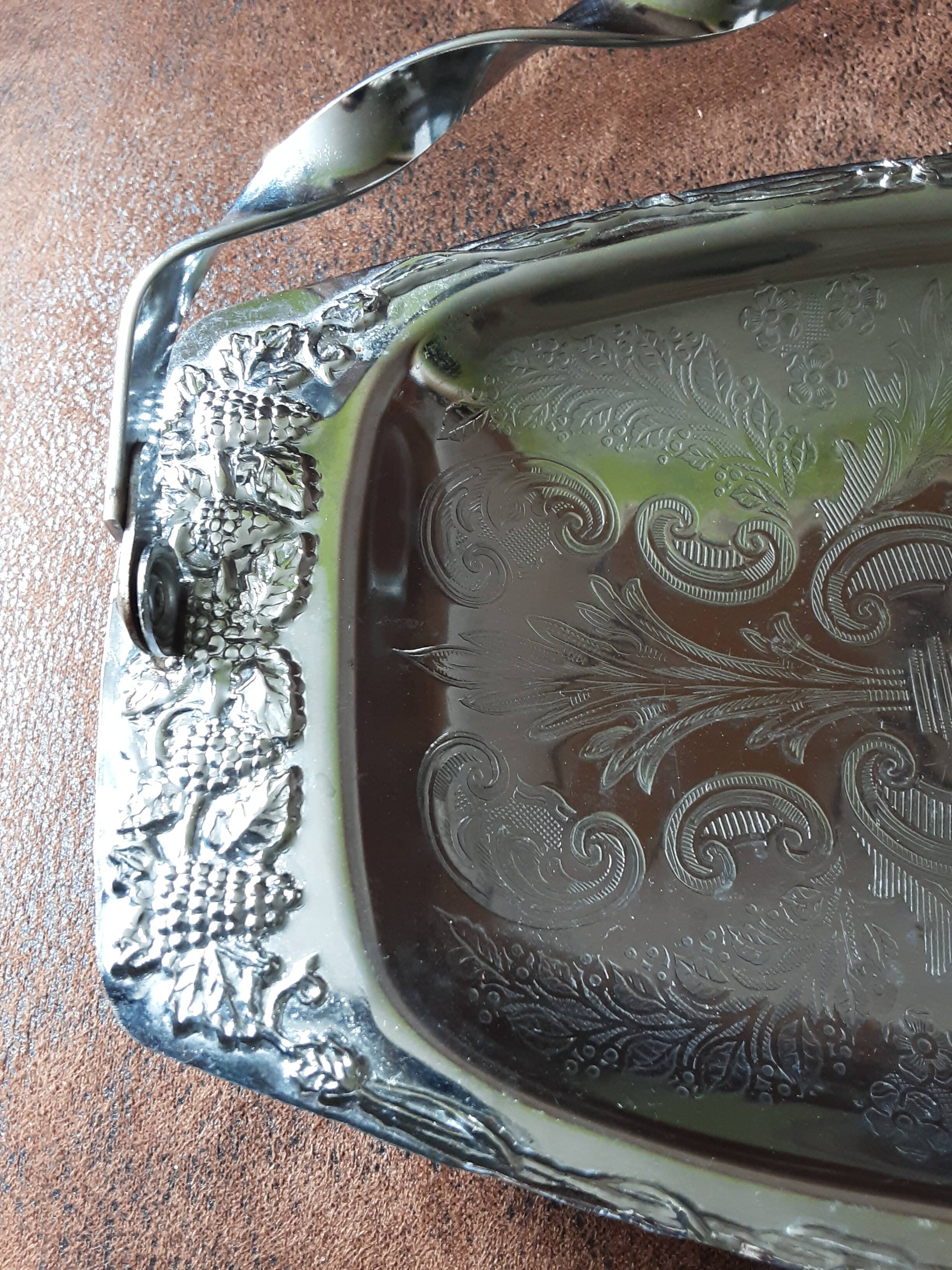 Large rectangular original silver metal dish