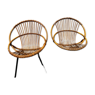 Pair of rattan shell armchairs year 59/60