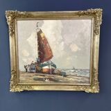 Oil painting “Segelschiff auf Sand“, frame gold von Harry Haerendel signed