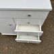 White wooden bathroom furniture with chrome compass legs, Mid-Century 1960.