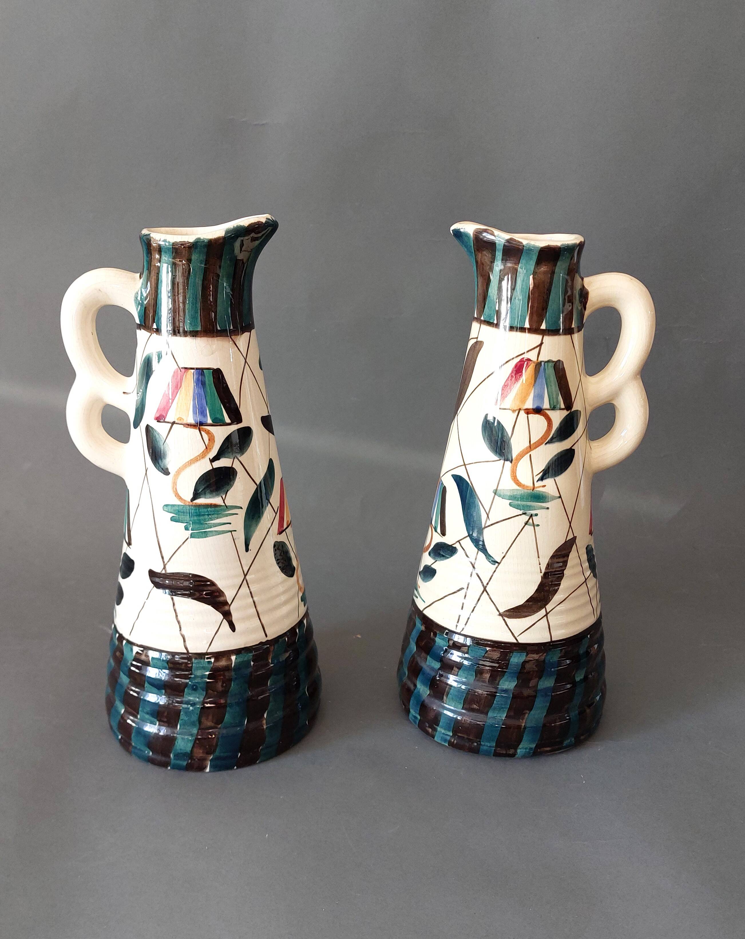 Pair of vases with handles made in Belgium 1950/1960.