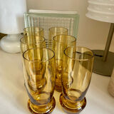 6 amber blown glass water glasses