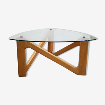 Table basse vintage en bois et verre