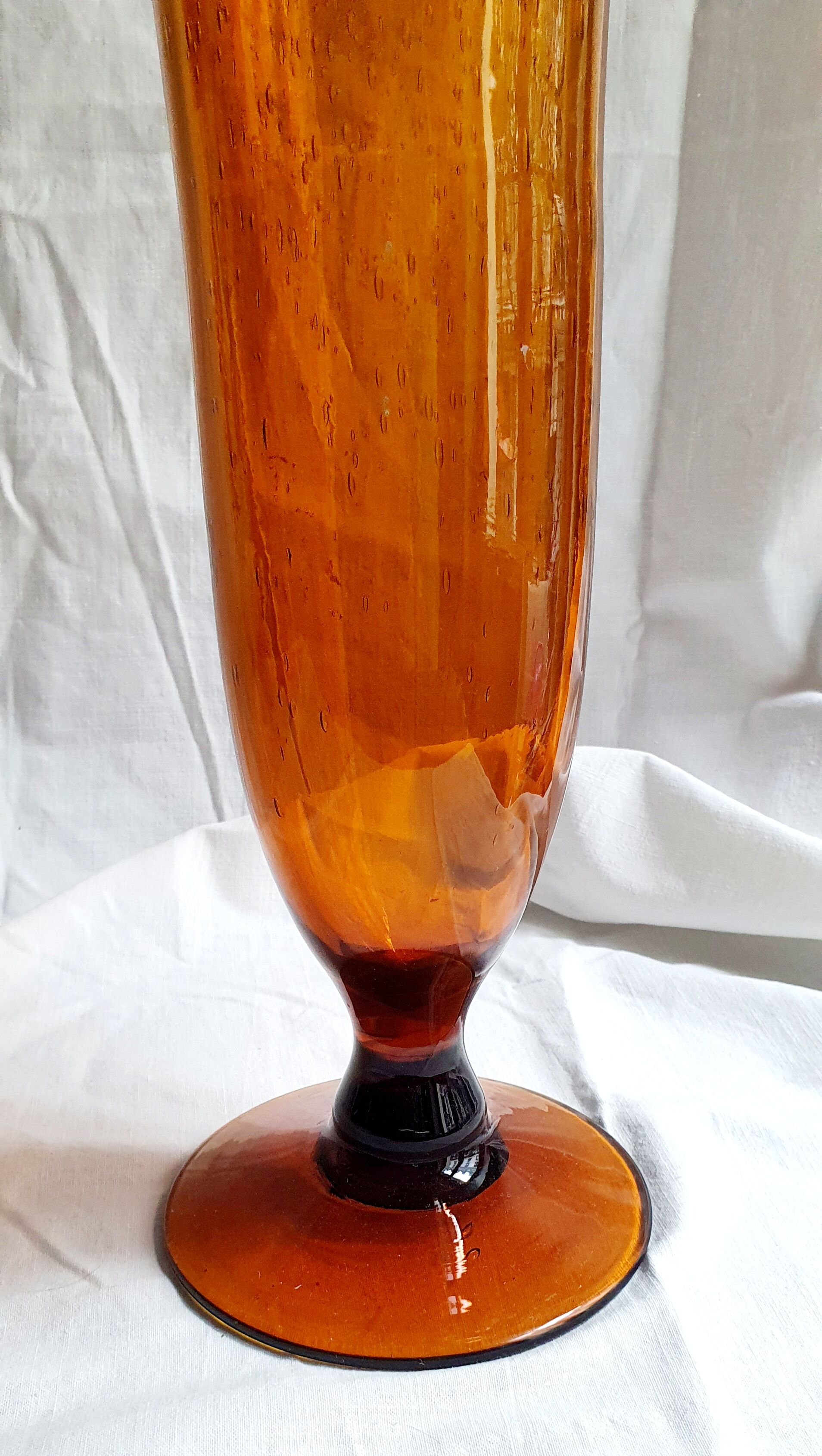 Orange bubble glass vase signed biot