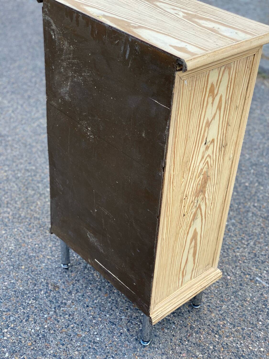 Chiffonnier 5 tiroirs en bois brut, restauré
