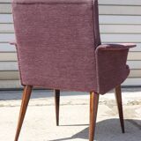 Pair of vintage purple velvet compass foot armchairs 1950s
