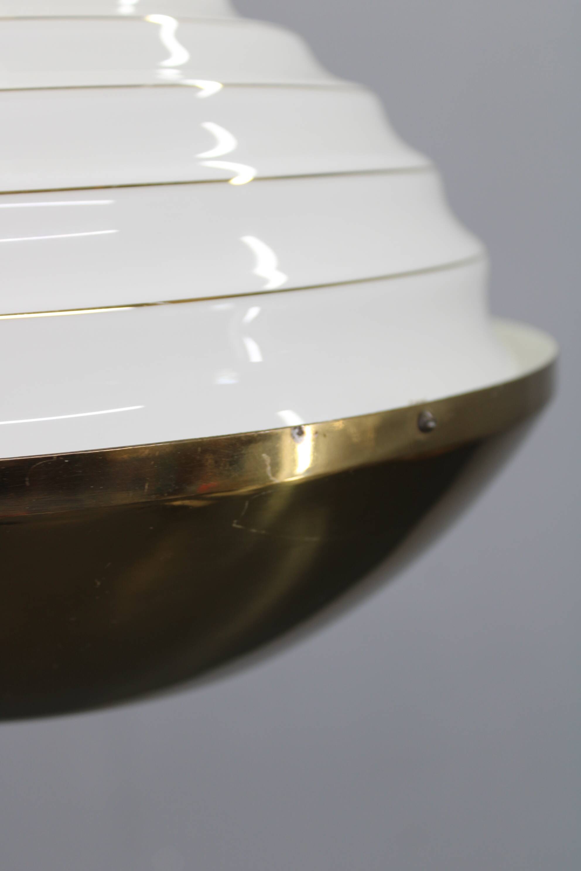 1950s Czechoslovak brass pendant with opaline glass diffuser